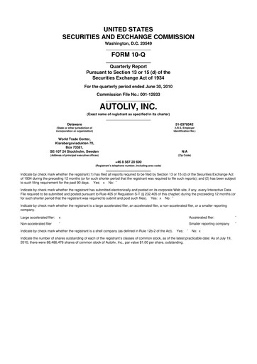 Vorschaubild Autoliv 10-Q Quartalsbericht 2010 