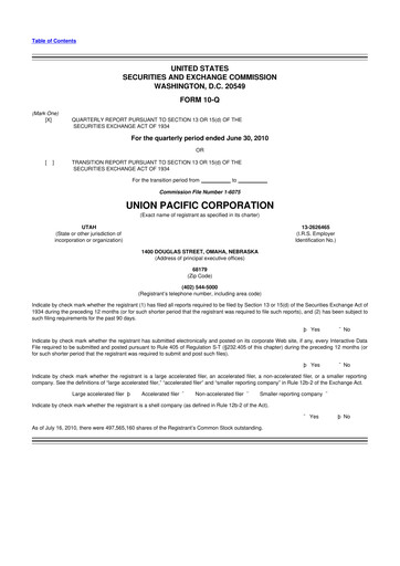 Thumbnail Union Pacific Corporation 10-Q Quarterly Report FY2010 