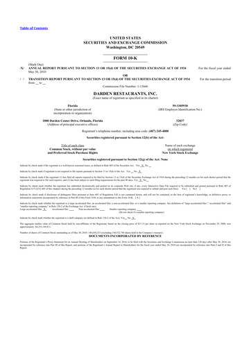 Thumbnail Darden Restaurants
 10-K Annual Report 2010