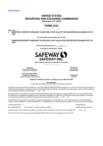 Thumbnail Safeway 10-Q Quarterly Report FY 