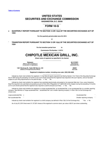 Thumbnail Chipotle Mexican Grill 10-Q Quarterly Report FY2010 