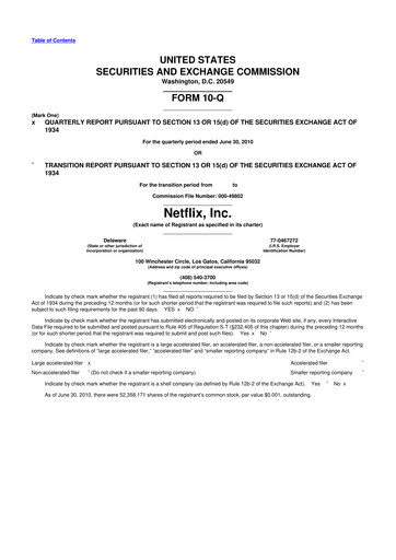 Miniature Netflix 10-Q Rapport trimestriel 2010 