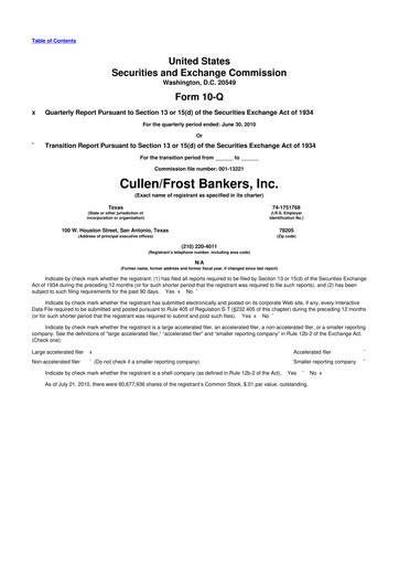 Thumbnail Cullen/Frost Bankers 10-Q Quarterly Report FY2010 