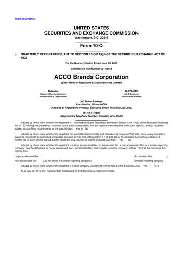 Thumbnail Acco Brands 10-Q Quarterly Report FY 