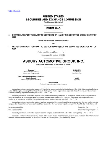 Miniature Asbury Automotive Group 10-Q Rapport trimestriel  