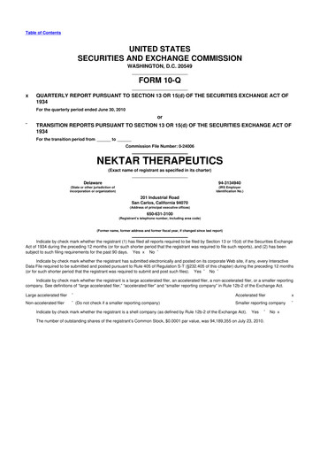 Thumbnail Nektar Therapeutics
 10-Q Quarterly Report FY 