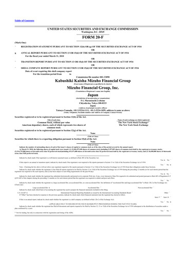 Thumbnail Mizuho Financial Group
 20-F Annual Report 