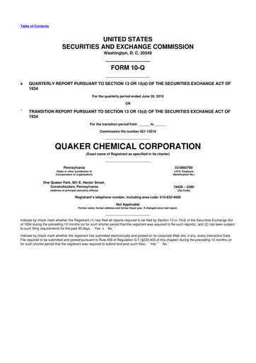 Miniature Quaker Houghton 10-Q Rapport trimestriel  