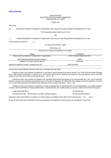 Thumbnail Altria Group 10-Q Quarterly Report FY 