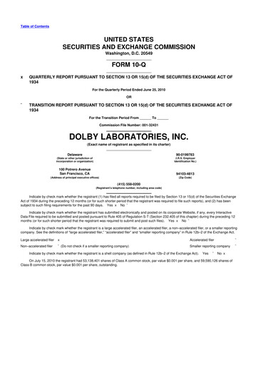 Thumbnail Dolby 10-Q Quarterly Report FY2010 