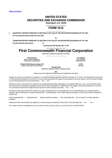 Thumbnail First Commonwealth Financial Corp 10-Q Quarterly Report FY2010 