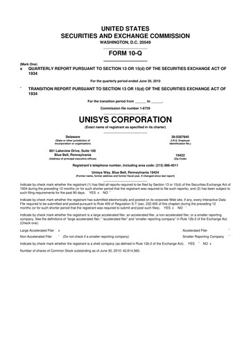 Thumbnail Unisys 10-Q Quarterly Report FY2010 