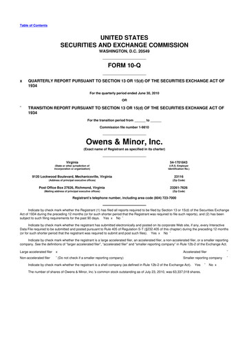 Thumbnail Owens & Minor

 10-Q Quarterly Report FY2010 