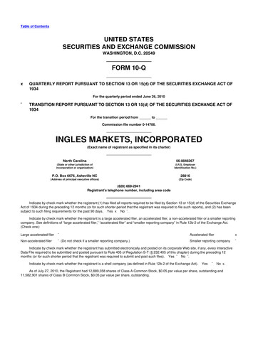Thumbnail Ingles Markets 10-Q Quarterly Report FY 