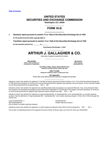 Thumbnail Arthur J. Gallagher & Co.
 10-Q Quarterly Report FY2010 