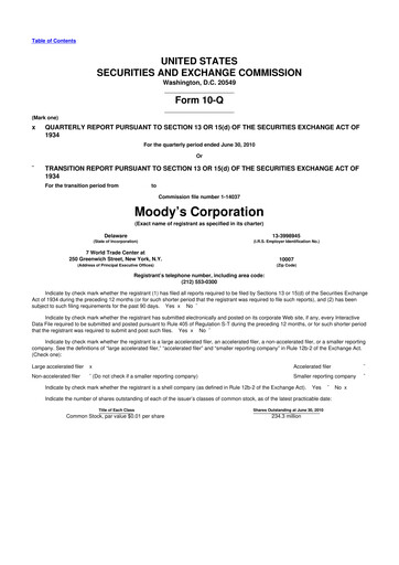 Thumbnail Moody's 10-Q Quarterly Report FY2010 