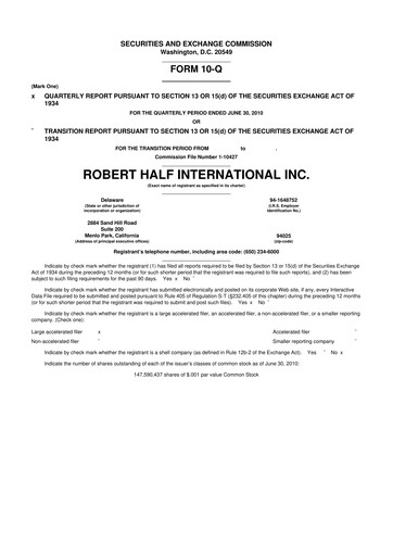 Miniature Robert Half 10-Q Rapport trimestriel 2010 