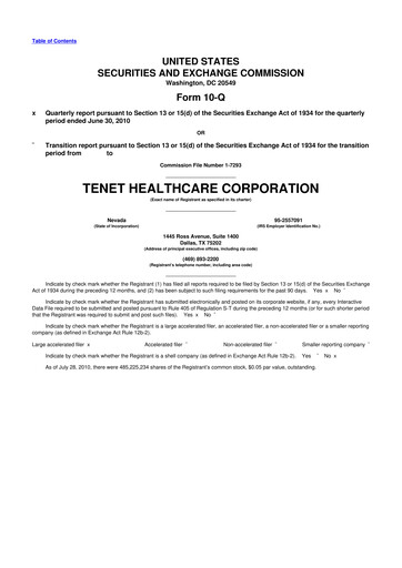 Thumbnail Tenet Healthcare 10-Q Quarterly Report FY2010 