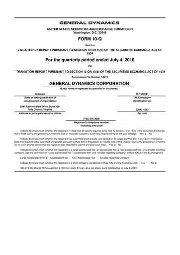 Miniature General Dynamics 10-Q Rapport trimestriel 2010 