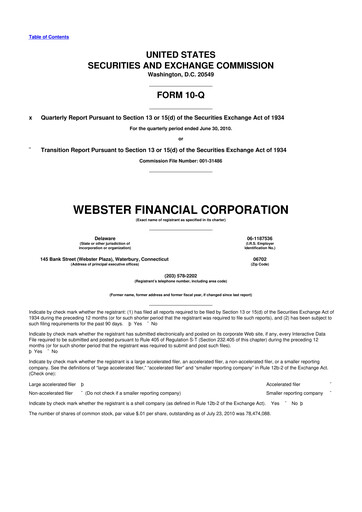 Thumbnail Webster Financial 10-Q Quarterly Report FY2010 