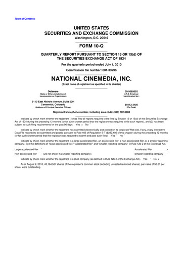 Thumbnail National CineMedia 10-Q Quarterly Report FY 