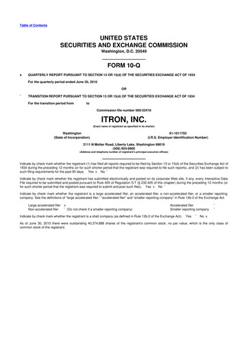 Thumbnail Itron
 10-Q Quarterly Report FY2010 