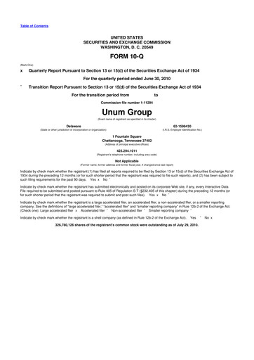 Miniature Unum 10-Q Rapport trimestriel 2010 