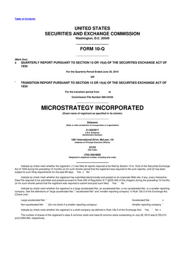 Miniature Strategy 
 (MicroStrategy) 10-Q Rapport trimestriel  