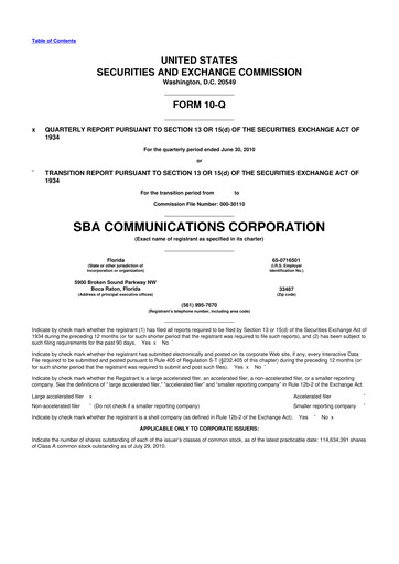 Miniature SBA Communications 10-Q Rapport trimestriel 2010 