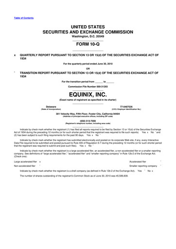 Thumbnail Equinix 10-Q Quarterly Report FY2010 