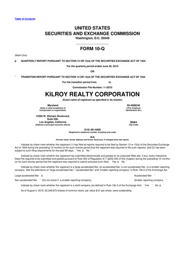 Thumbnail Kilroy Realty 10-Q Quarterly Report FY2010 