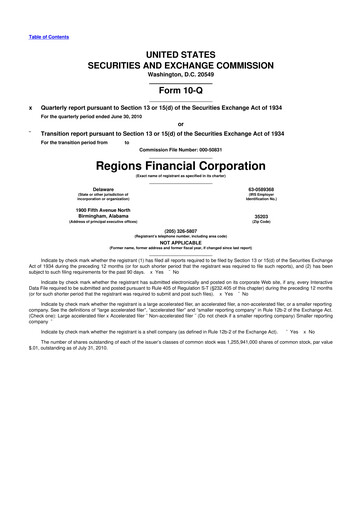 Thumbnail Regions Financial
 10-Q Quarterly Report FY2010 
