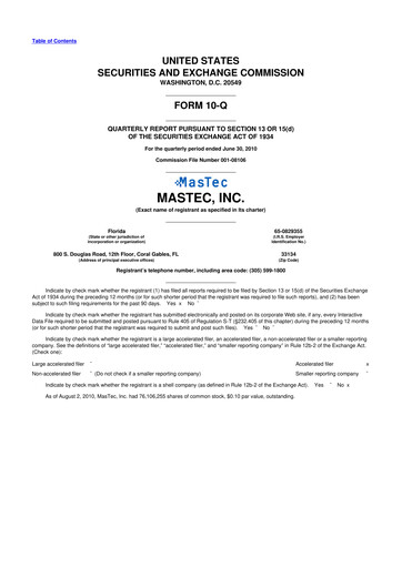 Miniature MasTec 10-Q Rapport trimestriel  