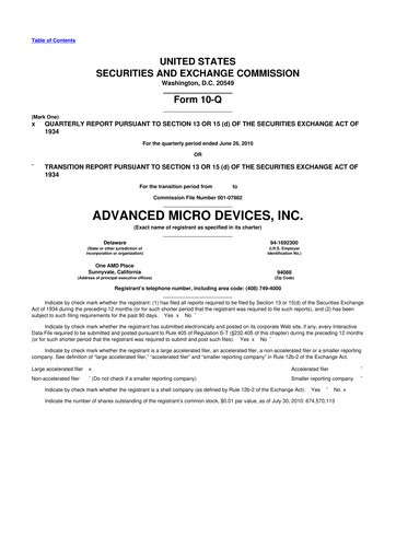 Miniature AMD 10-Q Rapport trimestriel 2010 