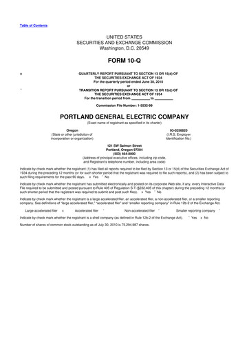 Miniature Portland General Electric
 10-Q Rapport trimestriel 2010 