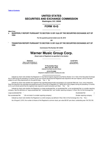 Vorschaubild Warner Music Group
 10-Q Quartalsbericht  