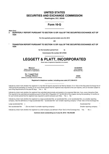 Thumbnail Leggett & Platt

 10-Q Quarterly Report FY2010 