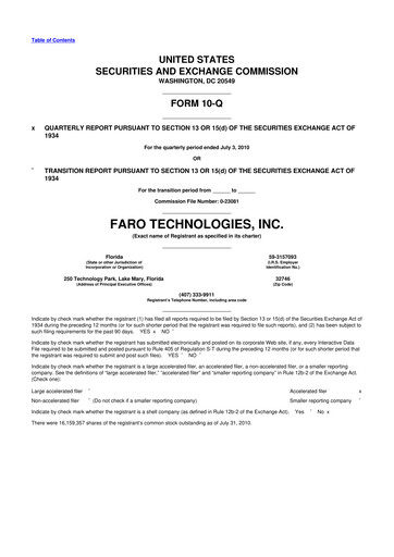 Miniature Faro Technologies
 10-Q Rapport trimestriel  