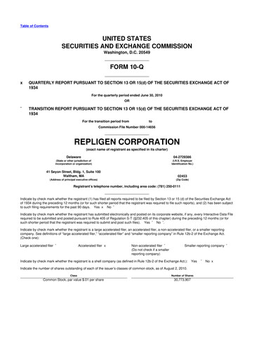Miniature Repligen
 10-Q Rapport trimestriel  