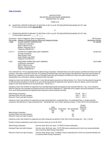 Thumbnail Alliant Energy 10-Q Quarterly Report FY 
