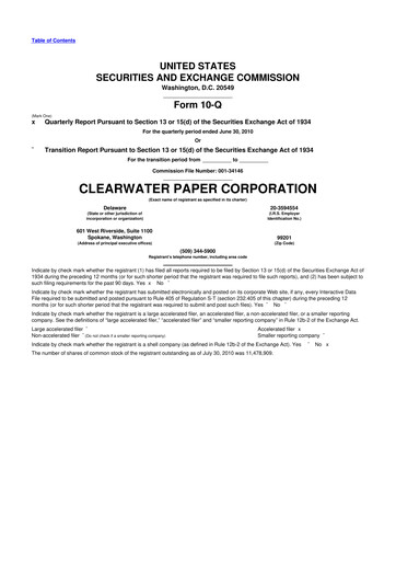Thumbnail Clearwater Paper 10-Q Quarterly Report FY 