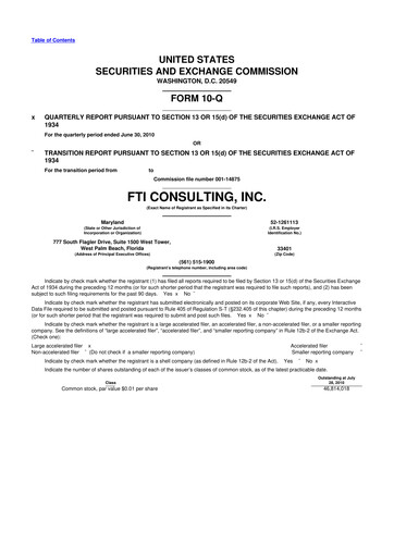 Thumbnail FTI Consulting 10-Q Quarterly Report FY2010 
