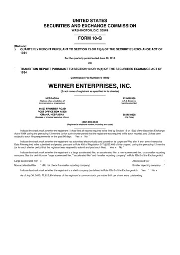 Thumbnail Werner Enterprises
 10-Q Quarterly Report FY2010 