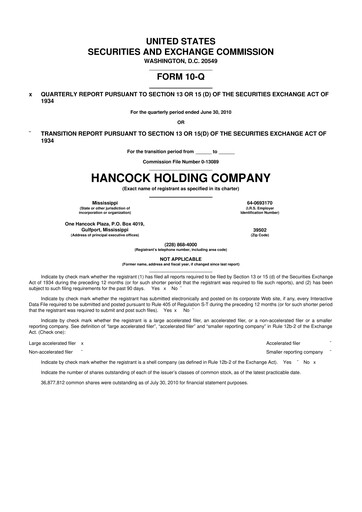 Thumbnail Hancock Whitney 10-Q Quarterly Report FY2010 