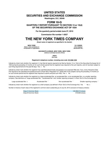 Thumbnail New York Times 10-Q Quarterly Report FY2010 