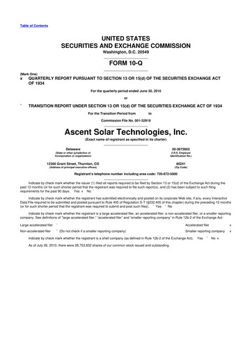 Thumbnail Ascent Solar Technologies 10-Q Quarterly Report FY 