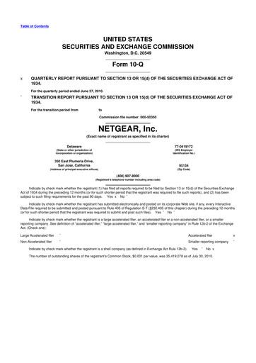 Miniature NETGEAR 10-Q Rapport trimestriel  