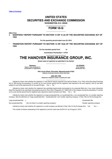 Thumbnail Hanover Insurance Group 10-Q Quarterly Report FY2010 