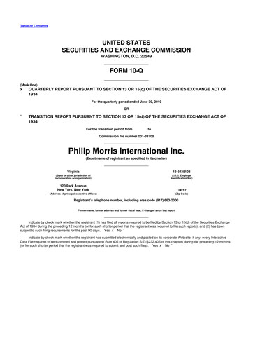 Miniature Philip Morris International 10-Q Rapport trimestriel  