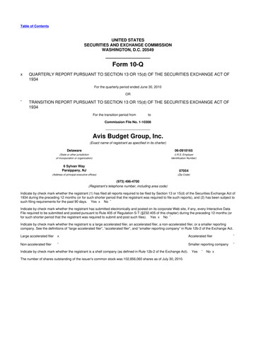 Thumbnail Avis Budget Group
 10-Q Quarterly Report FY2010 